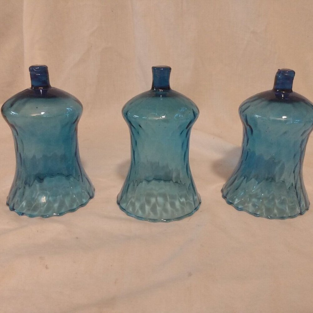 Vintage Homco/Home Interiors Blue Glass Candle Holder Wall Sconce Globes SET 3